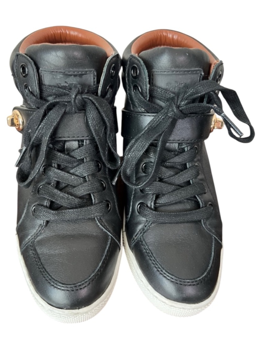 Coach Pembroke Black High Top Leather Sneaker With Buckle Detail Size 5 - Picture 3 of 11